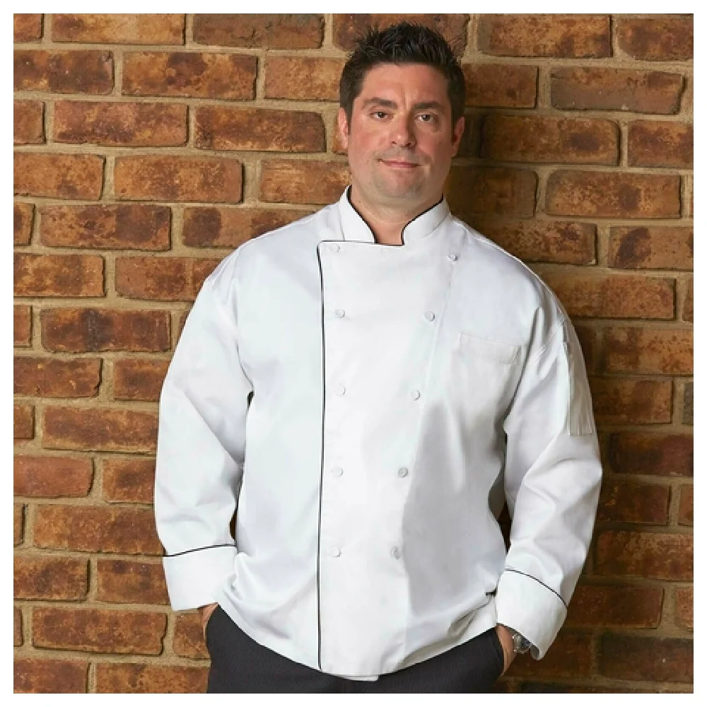 Chef Works TRCC-WHT-XS Chef's Coat XS Double-breasted Long Sleeve White with Black Piping Chef Works TRCC-WHT-XS Chef's Coat XS Double-breasted Long Sleeve White with Black Piping