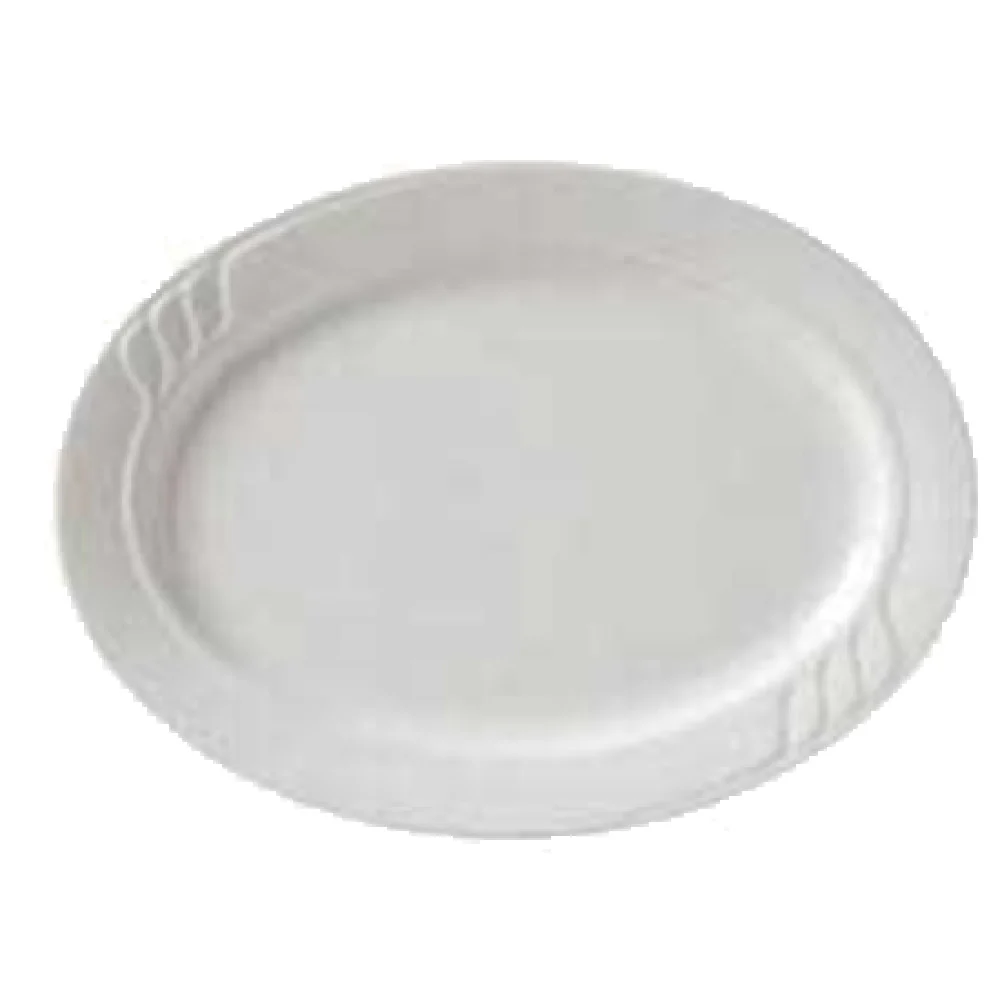 Vertex China SAU-28-M 16 Inch Oval Platter with Sculpted Lines in White Porcelain Vertex China SAU-28-M 16 Inch Oval Platter with Sculpted Lines in White Porcelain