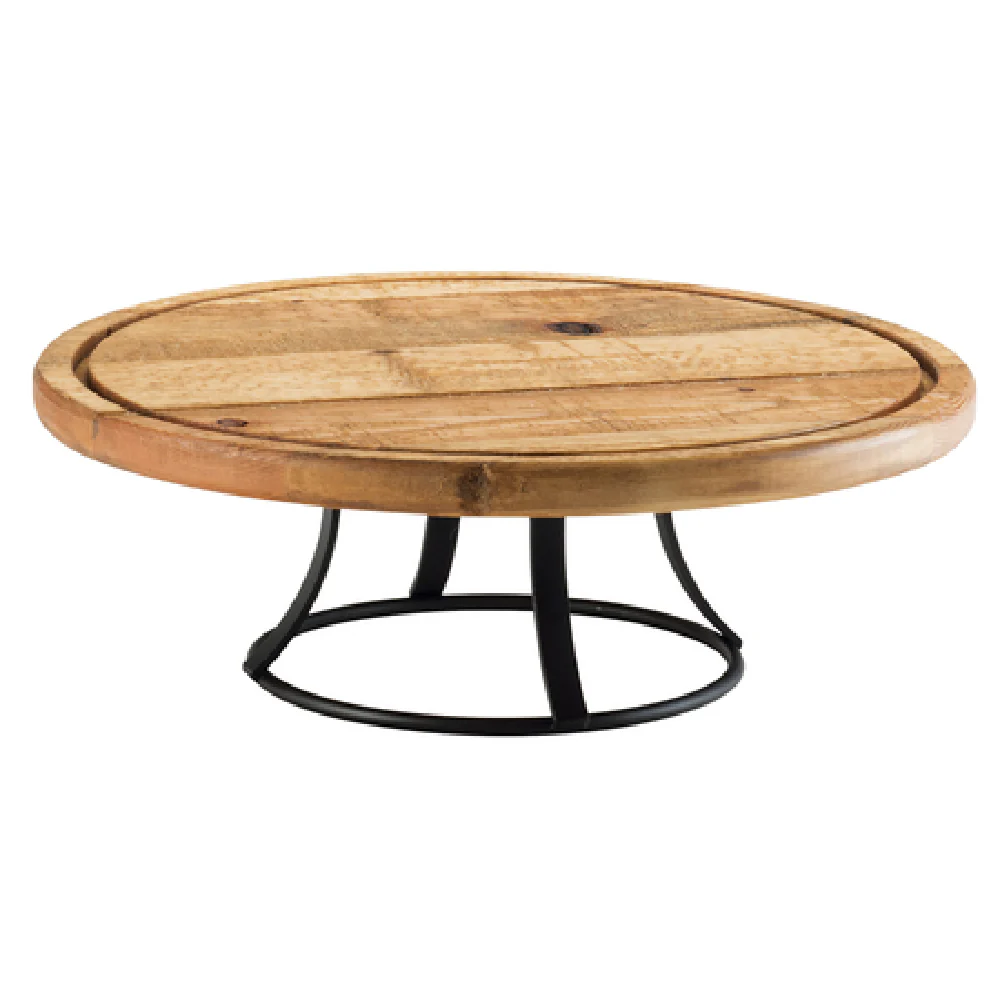 Cal Mil 3481-99 13.5 Inch Round Display Stand Rustic Pine Metal Base Black
