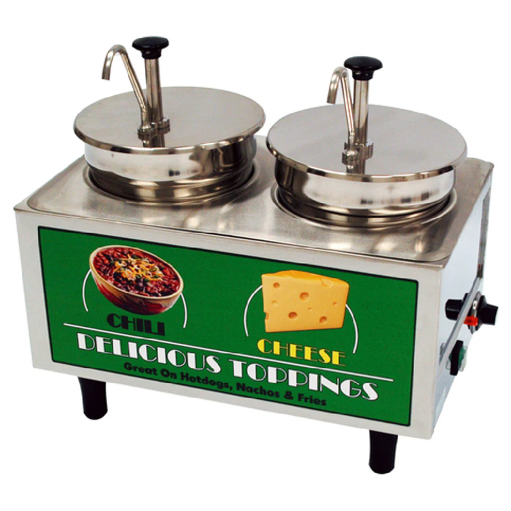 Winco 51074A 21 Inch Benchmark Chili and Cheese Warmer with 2 Stainless Steel Pumps Winco 51074A 21 Inch Benchmark Chili and Cheese Warmer with 2 Stainless Steel Pumps