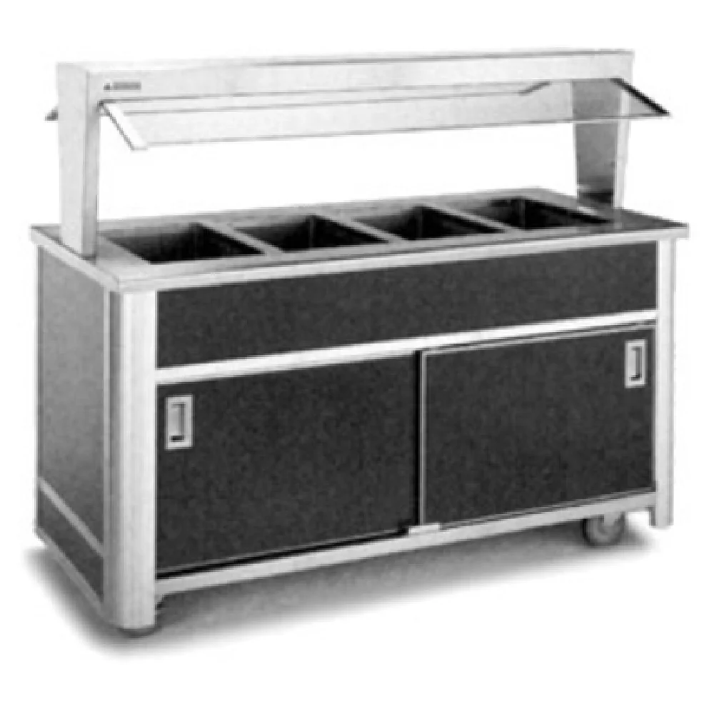 Atlas Metal BLH-4-BU 63 Inch Mobile Electric Serving Counter with 4 Wells Stainless Steel