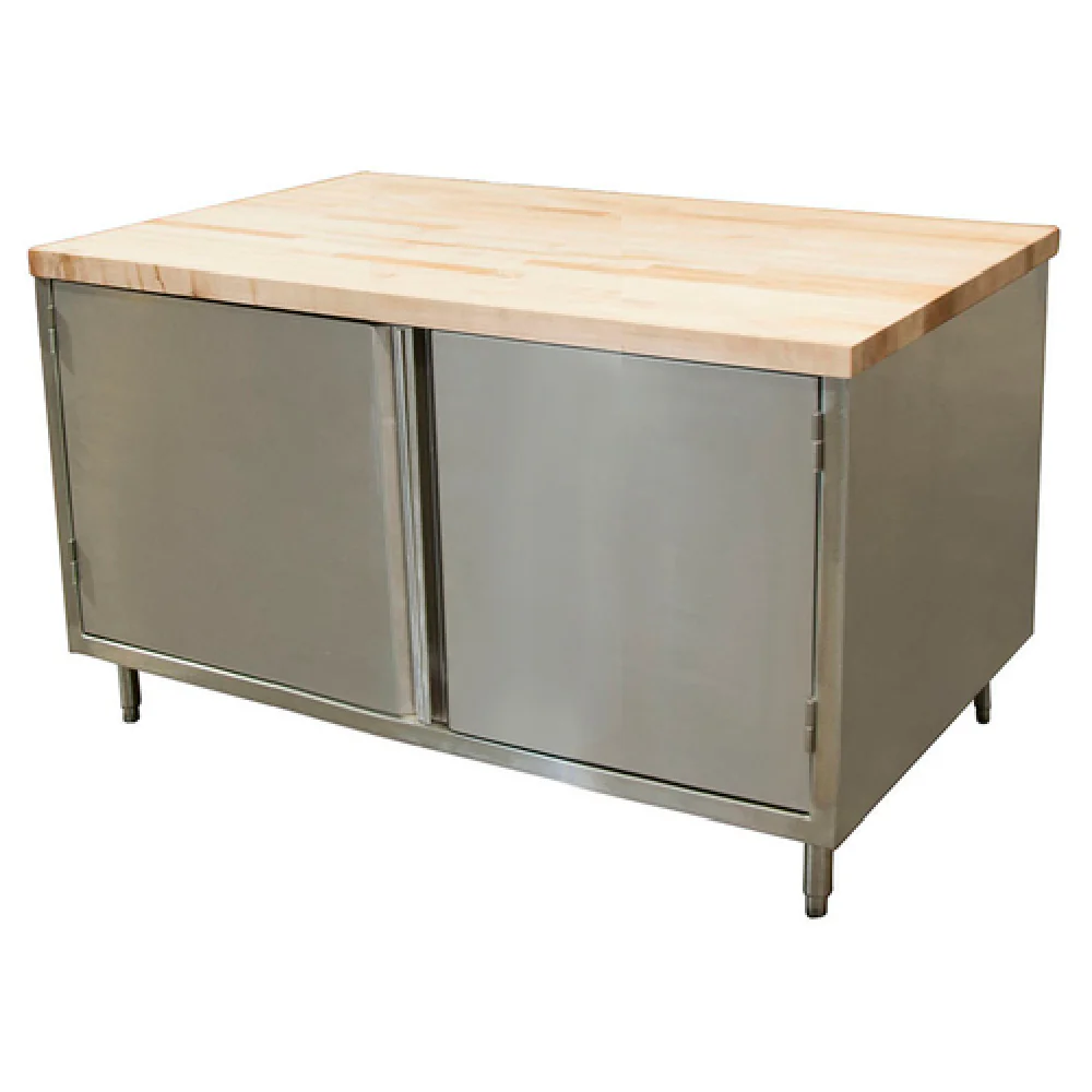 BK Resources CMT-3648H 48 Inch Chef Table Cabinet Base with Hinged Doors Stainless Steel Wood Top