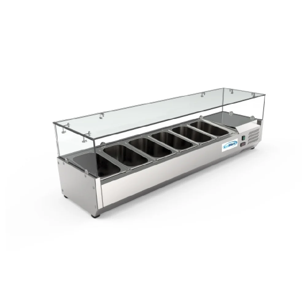 Koolmore SCDC-6P-SG 59 Inch Refrigerated Countertop Pan Rail with Glass Guard Koolmore SCDC-6P-SG 59 Inch Refrigerated Countertop Pan Rail with Glass Guard
