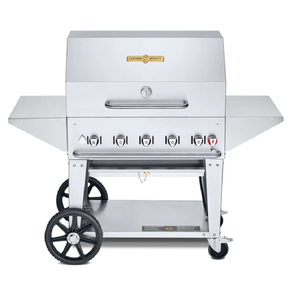 Crown Verity CV-MCB-36PRO-NG 63 Inch Mobile Outdoor Charbroiler 5 Burners with Side Shelves Crown Verity CV-MCB-36PRO-NG 63 Inch Mobile Outdoor Charbroiler 5 Burners with Side Shelves