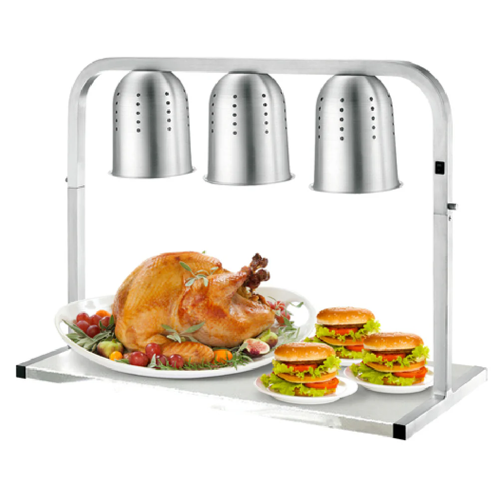 Omcan 41787 13 Inch Freestanding Heat Lamp with 3 Infrared Bulbs Stainless Steel