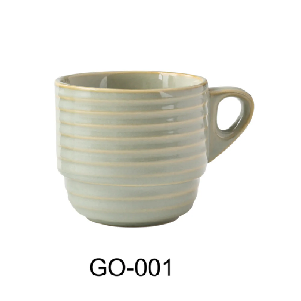 Yanco GO-001 6 Oz Golden Coast Stackable Cup Porcelain Earthy Tone with Golden Rim Yanco GO-001 6 Oz Golden Coast Stackable Cup Porcelain Earthy Tone with Golden Rim