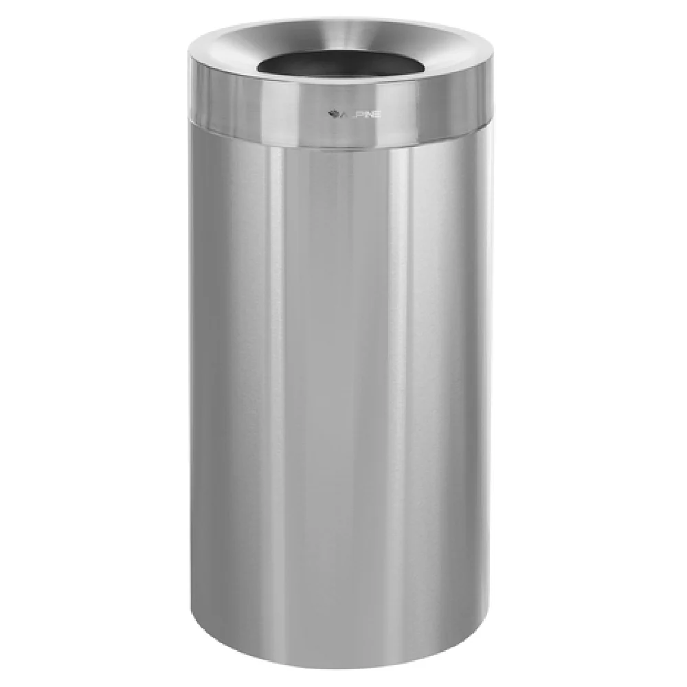 Alpine Industries ALP475-27 16 Inch Indoor Trash Can Stainless Steel Silver with Open Top