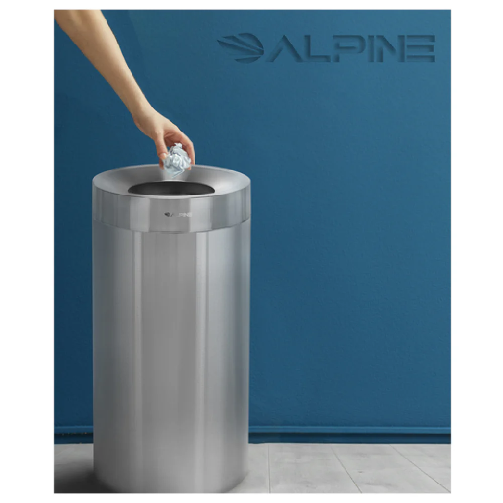 Alpine Industries ALP475-27 16 Inch Indoor Trash Can Stainless Steel Silver with Open Top Alpine Industries ALP475-27 16 Inch Indoor Trash Can Stainless Steel Silver with Open Top