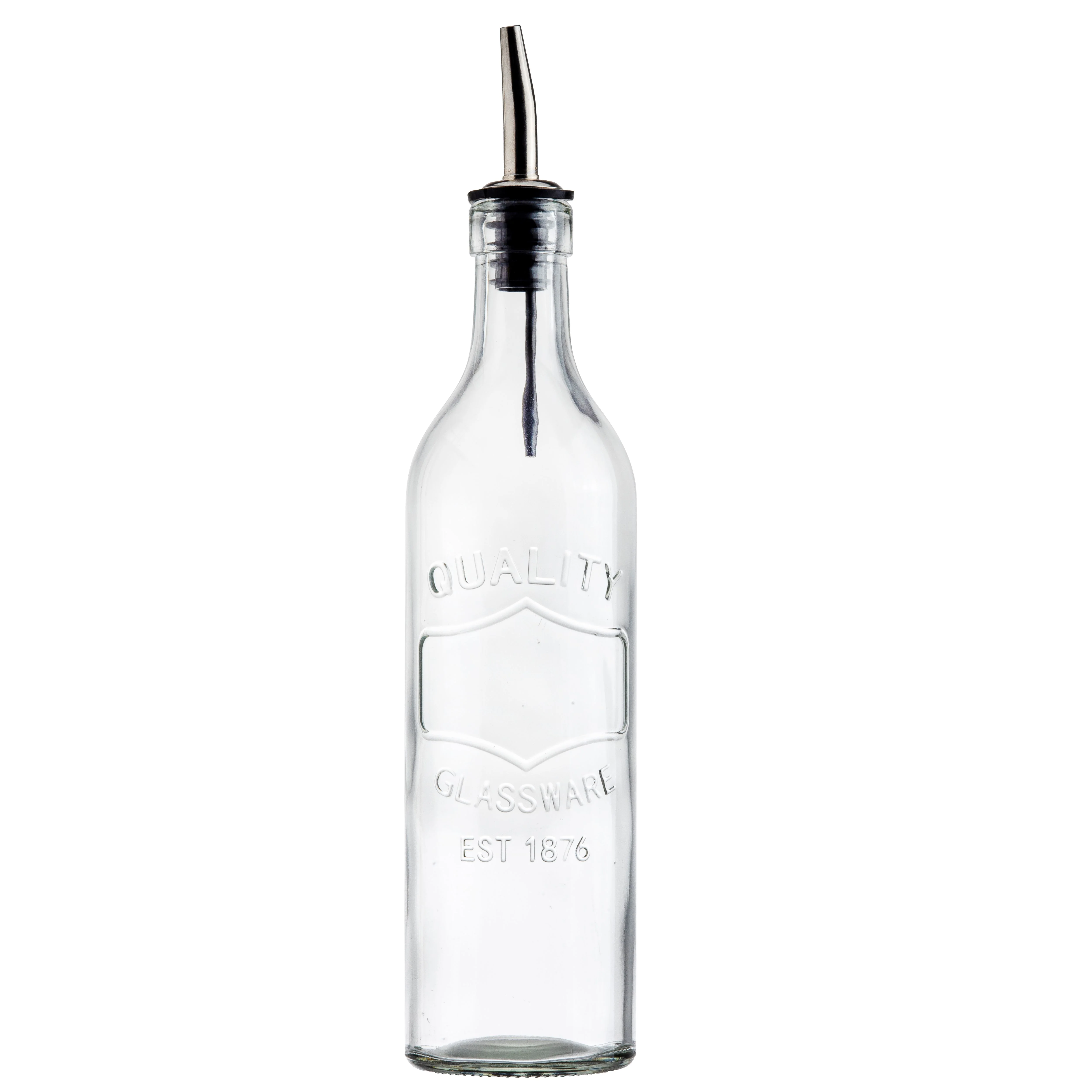 Tablecraft 10713 17 Oz Oil Bottle Stainless Steel Pourer Clear Glass