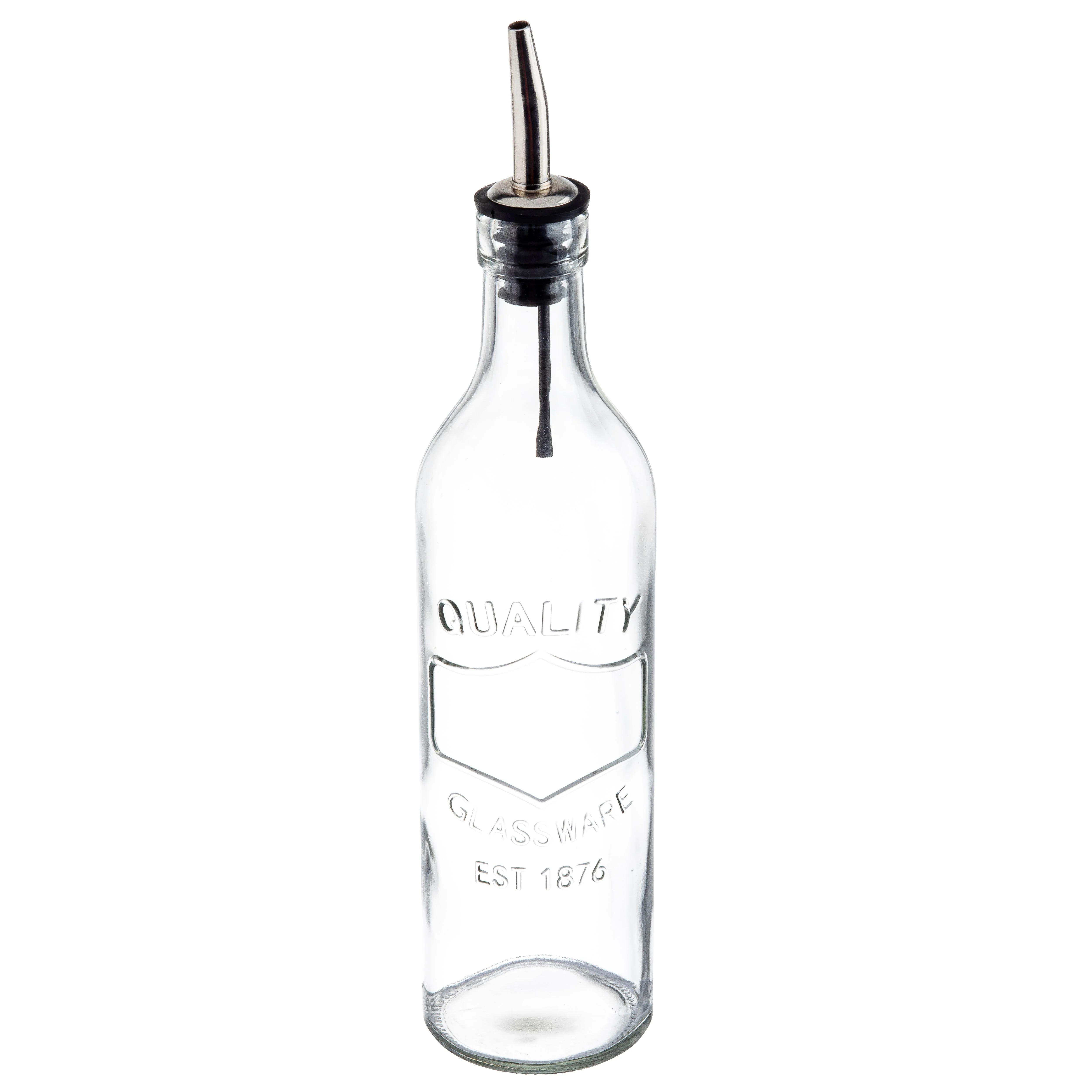 Tablecraft 10713 17 Oz Oil Bottle Stainless Steel Pourer Clear Glass Tablecraft 10713 17 Oz Oil Bottle Stainless Steel Pourer Clear Glass