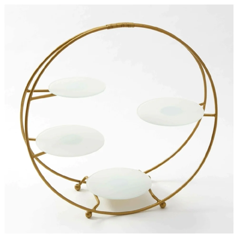 American Metalcraft SRG4 21-1/8 Inch Buffet Stand 4-tier Metal Gold with Glass Plates