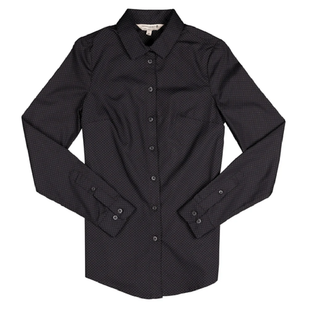 Chef Works SFC01WBLKXS Women's Deco Dress Shirt Long Sleeve Black Poly Cotton
