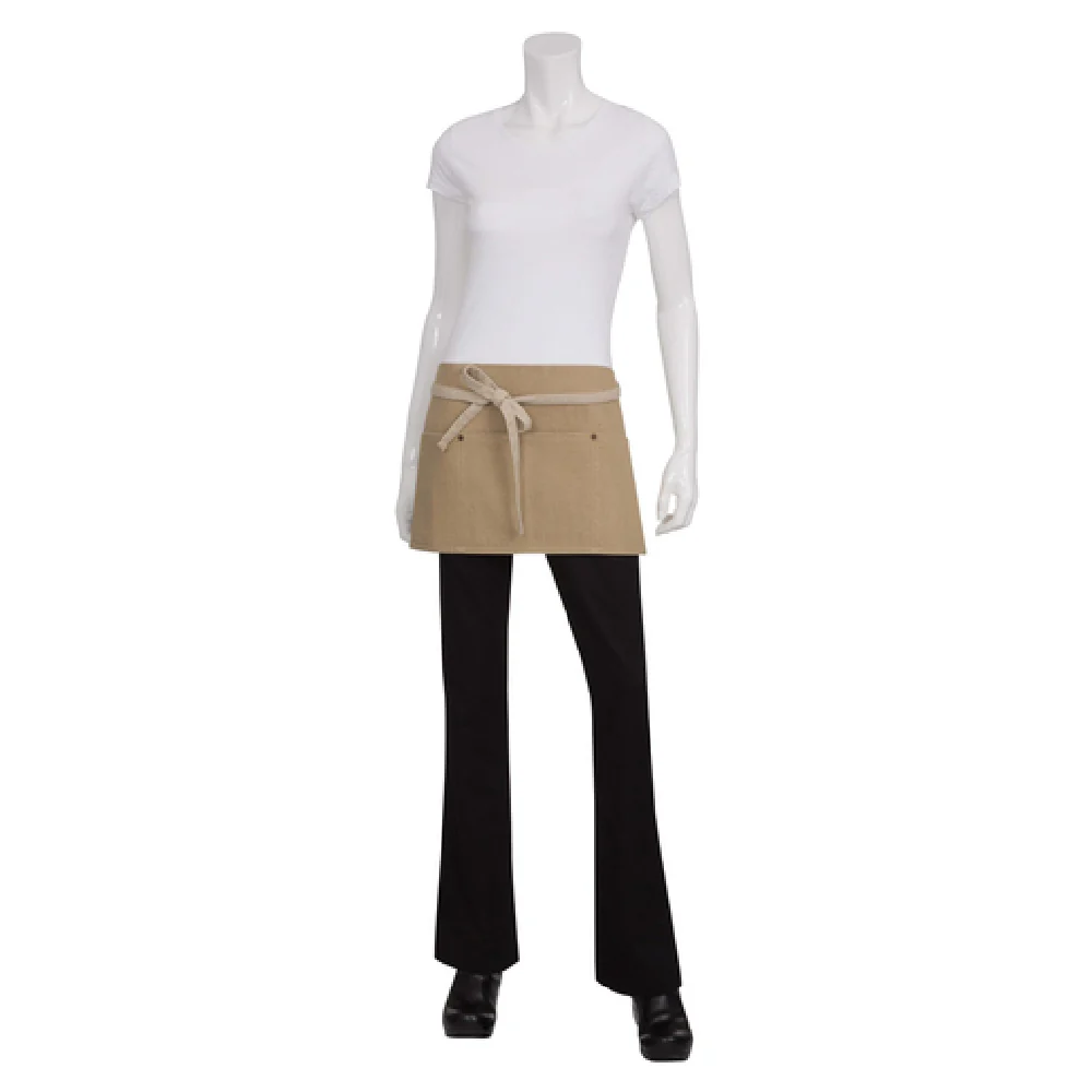 Chef Works AWCD016NAT0 23 Inch Waist Apron Triple Front Pockets Khaki Cotton Denim