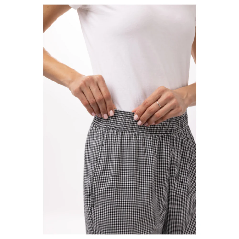 Chef Works PW005-SCH-XL 34 Inch Women's Essential Baggy Pants Elastic Waistband Checkered Chef Works PW005-SCH-XL 34 Inch Women's Essential Baggy Pants Elastic Waistband Checkered