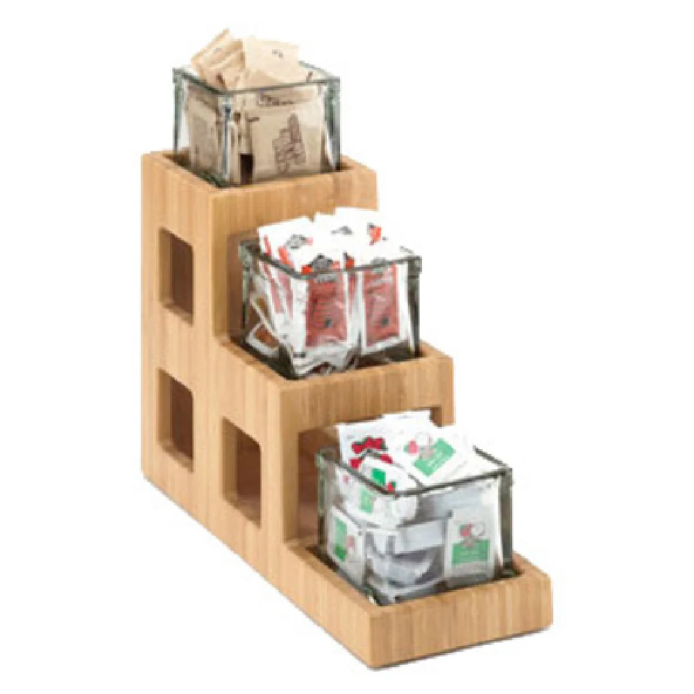Cal Mil 1486 5 Inch Bamboo Condiment Caddy with 3 BPA Free Glass Jars