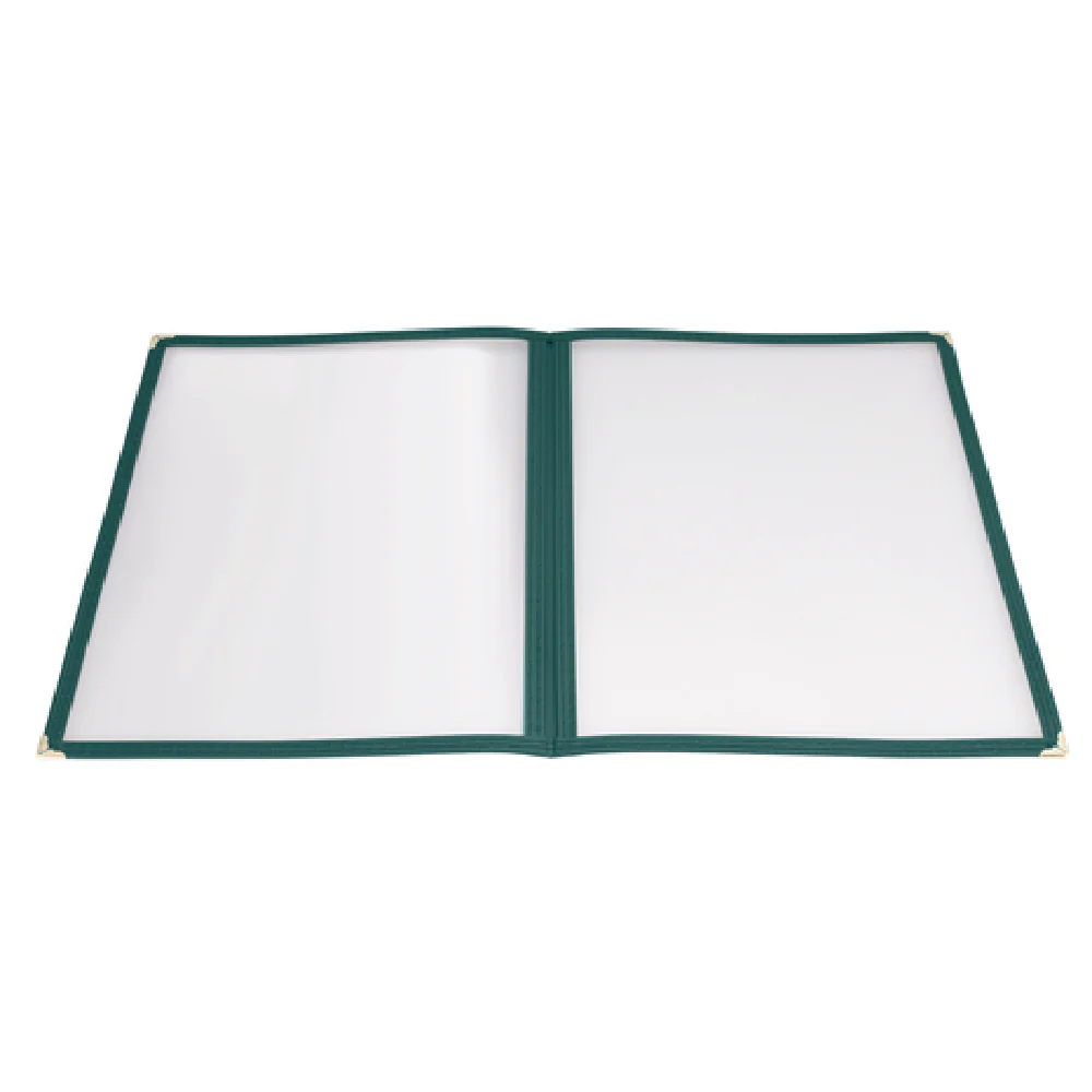 Winco PMCD-9G 9-3/8 Inch Menu Cover Green Plastic Double Fold with Stitched Edging