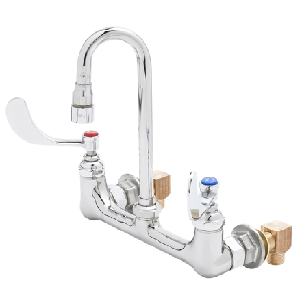 T&S Brass B-0230-132XA-EL Pantry Faucet 8 Inch Centers Double Wall Mount with Swivel Gooseneck