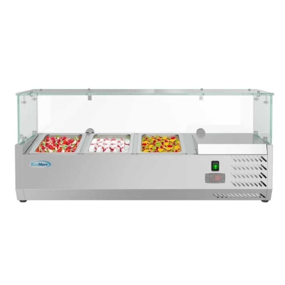Koolmore SCDC-3P-SSL 39-9/10 Inch Refrigerated Countertop Prep Unit with Glass Guard Koolmore SCDC-3P-SSL 39-9/10 Inch Refrigerated Countertop Prep Unit with Glass Guard