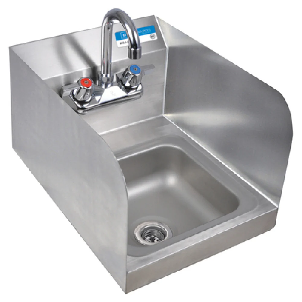 BK Resources BKHS-W-SS-SS-P-G 9 Inch Space Saver Wall Mount Hand Sink Stainless Steel with Marine Edge and Side Splashes