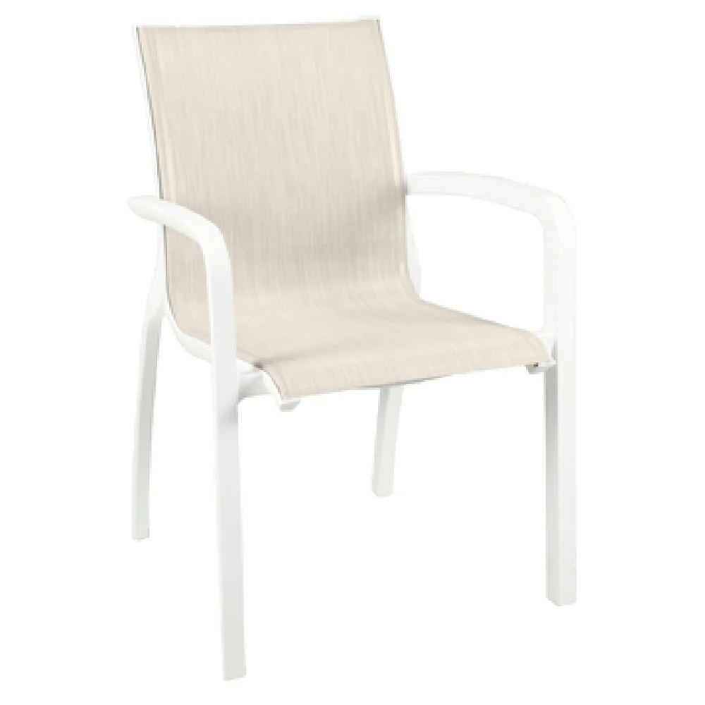 Grosfillex UT011096 24 Inch Stacking Armchair with Textilene Sling Beige