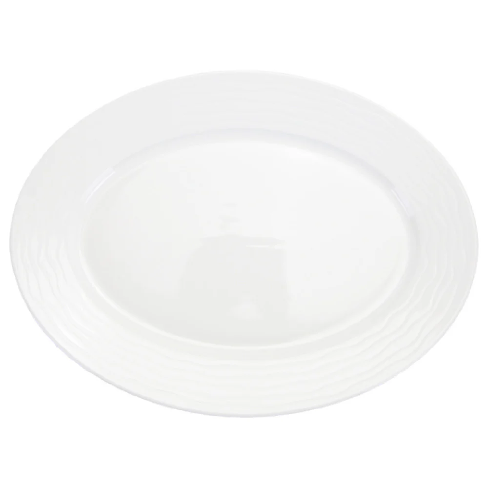 International Tableware WA-51 14-1/2 Inch Oval Platter Wide Rim Porcelain Bright White