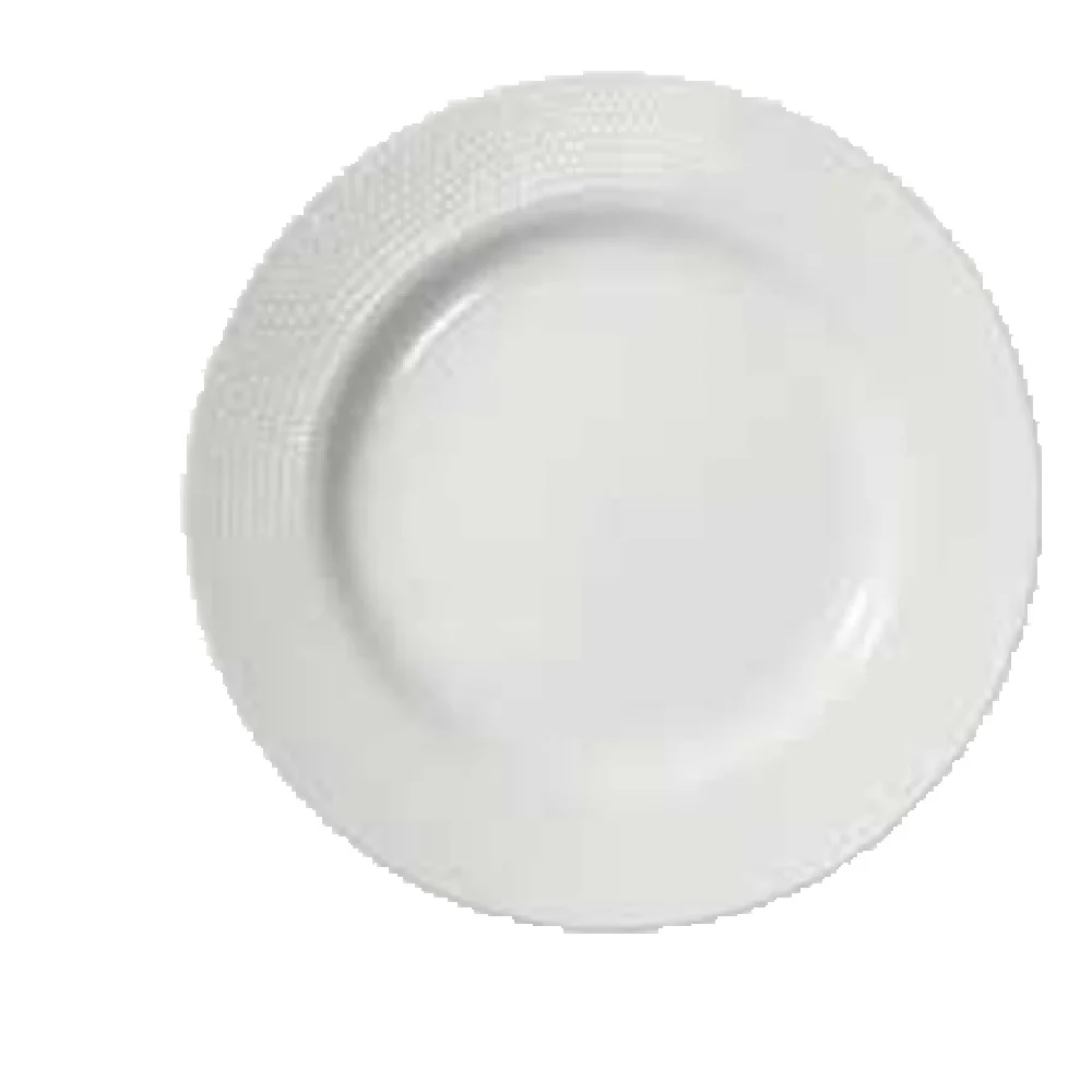 Vertex China RB-16-TL 10-1/2 Inch Round Plate Rimmed Embossed Super White Vertex China RB-16-TL 10-1/2 Inch Round Plate Rimmed Embossed Super White
