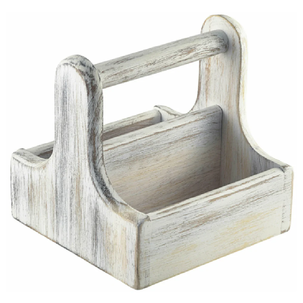 Steelite GWDWTC-SW 5-7/8 Inch Square Condiment Caddy Wood with Carry Handle White Wash