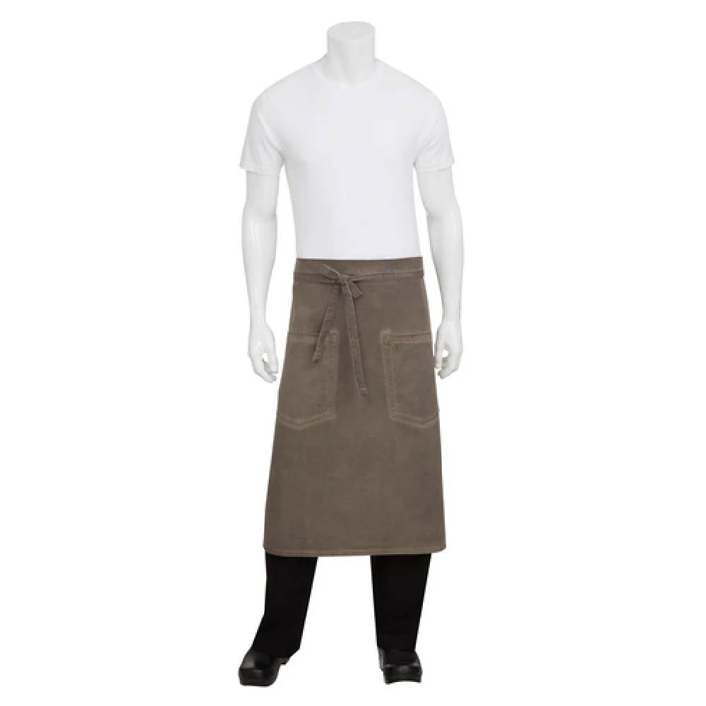 Chef Works ALWAQ024EAB0 31 Inch Waist Apron Brown Antique Washed Cotton with Pockets