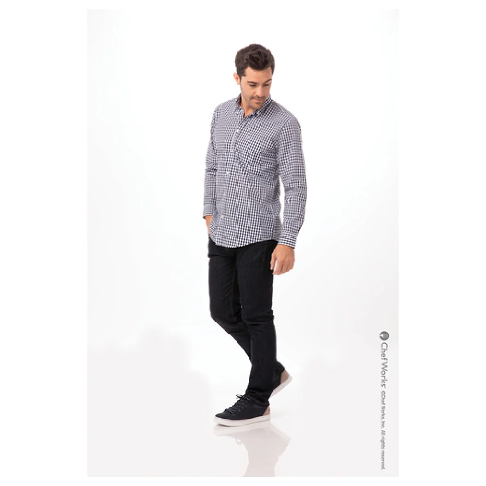 Chef Works D500-BWK-4XL Men's Gingham Dress Shirt Long Sleeve 2-button Cuffs Poly/Cotton Chef Works D500-BWK-4XL Men's Gingham Dress Shirt Long Sleeve 2-button Cuffs Poly/Cotton