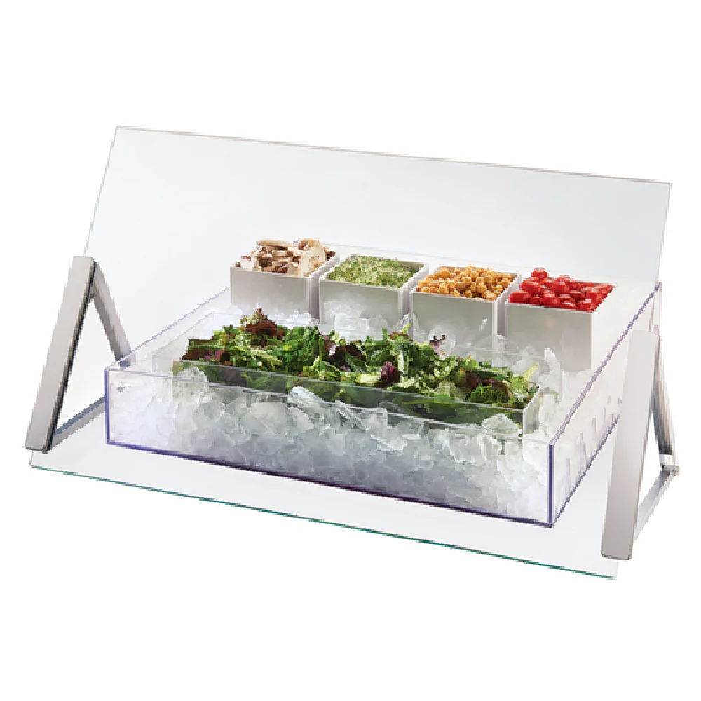 Cal Mil 3478-4-39 48 Inch Portable Sneeze Guard Green Glass Stainless Steel
