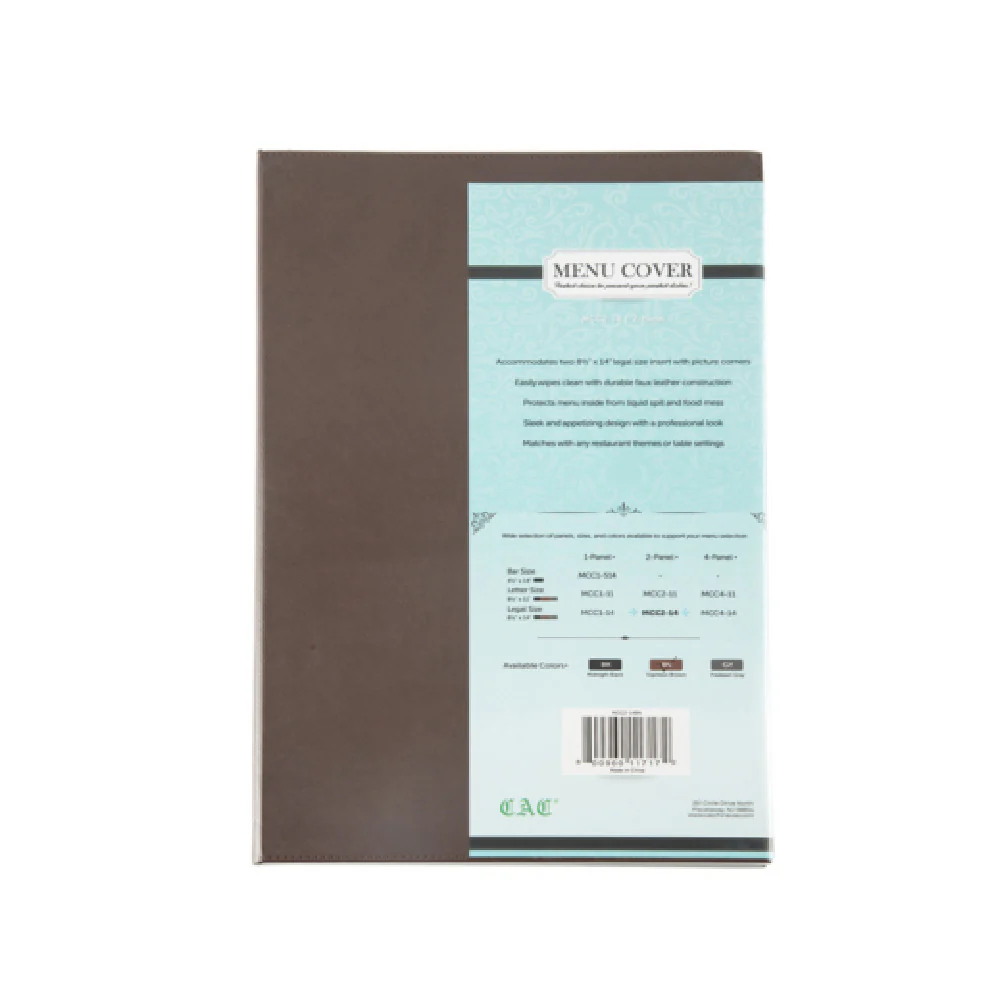 CAC China MCC2-14BN 8-1/2 Inch by 14 Inch Faux Leather Menu Cover Brown