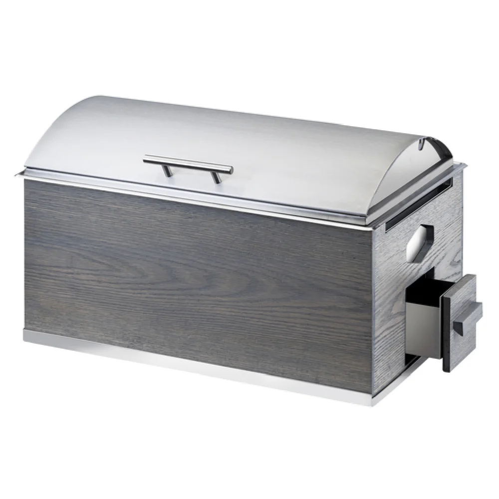 Cal Mil 3828-83 22 Inch Hinged Chafer with Gray Wash Oak Stainless Steel
