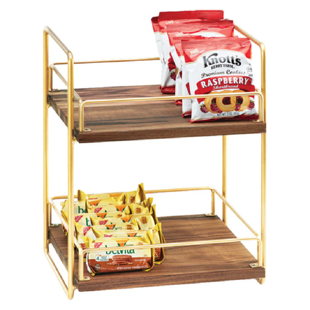 Cal Mil 3704-2-46 13 Inch Mid-Century Merchandiser 2-Tier Brass Frame with Wood Shelves