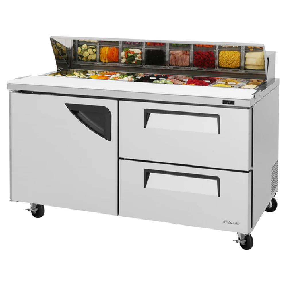 Turbo Air TST-60SD-D2-N 60 Inch Super Deluxe Sandwich Salad Unit 16.0 Cu Ft 2 Section Stainless Steel with Self-Cleaning Condenser