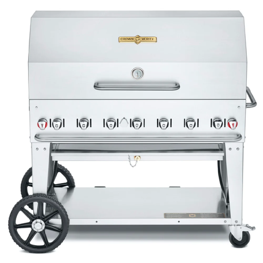 Crown Verity CV-MCB-48RDP-NG 46 Inch Mobile Outdoor Charbroiler Gas 7 Burners with Accessories
