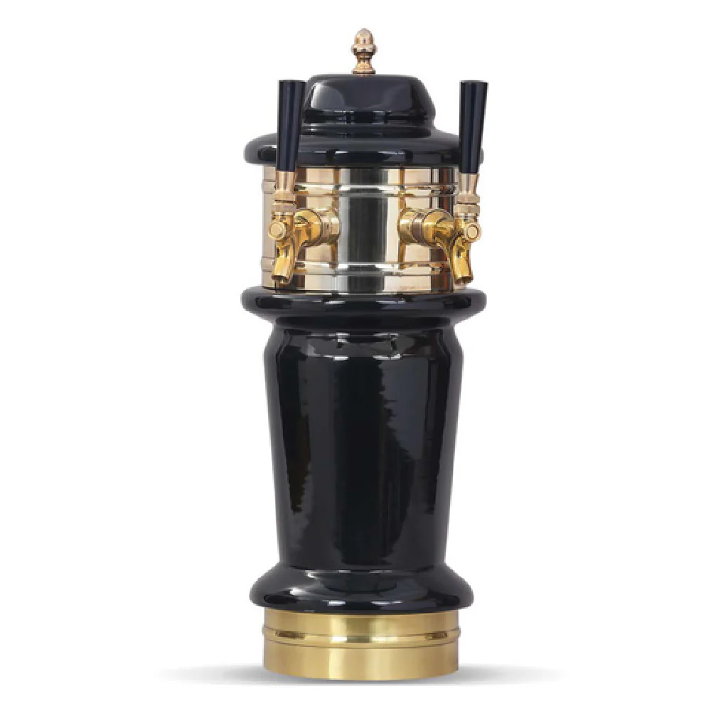 Glastender MCT-2-PBR 13 Inch Countertop Draft Beer Dispensing Tower Ceramic Brass Finish with Two Faucets