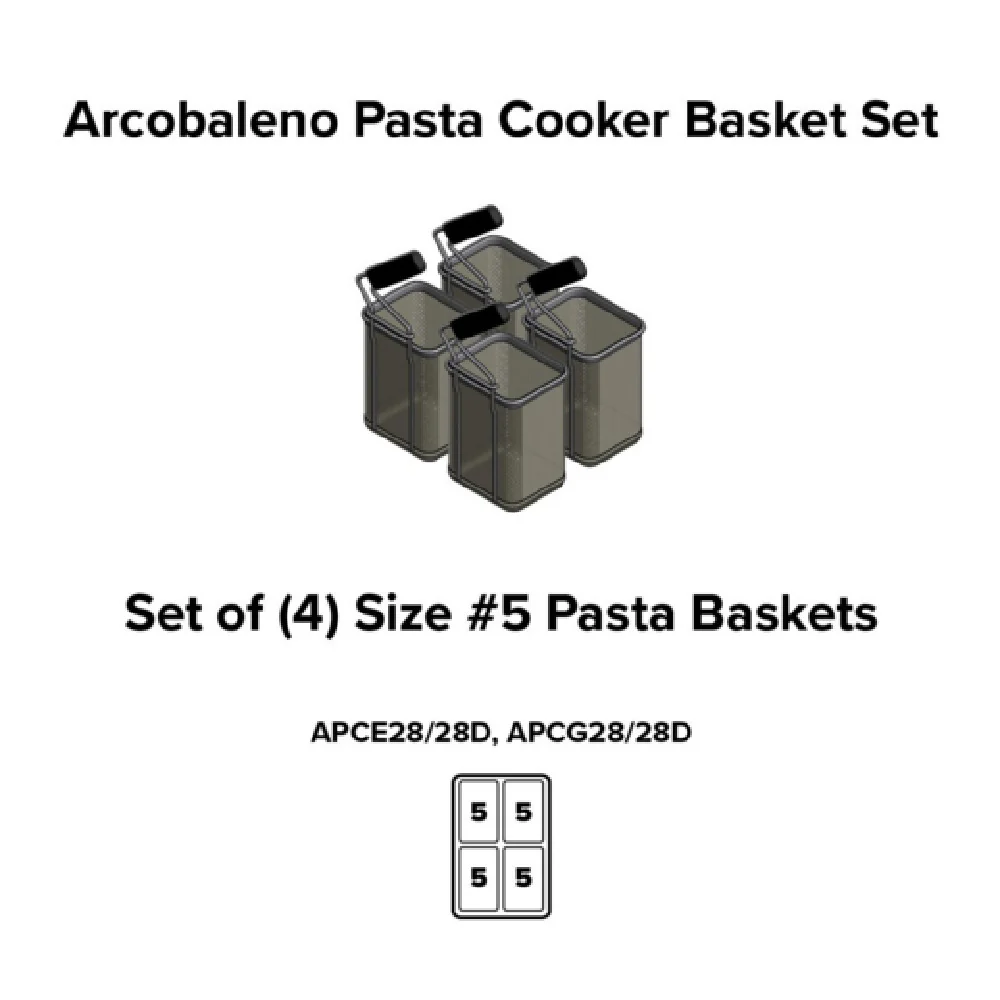 Arcobaleno Pasta Equipment APCB5SET4 907 Gram Pasta Cooker Basket Set of 4 Stainless Steel Arcobaleno Pasta Equipment APCB5SET4 907 Gram Pasta Cooker Basket Set of 4 Stainless Steel