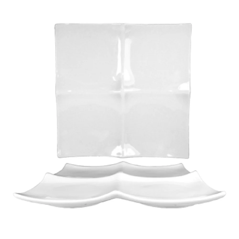 International Tableware PA-407 7-3/4 Inch Square Plate with 4 Wells Porcelain