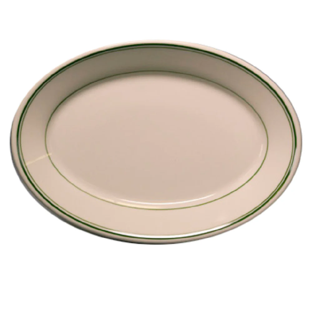 Steelite HL1541 10-1/2 Inch Platter Oval Rolled Edge China Green Band Steelite HL1541 10-1/2 Inch Platter Oval Rolled Edge China Green Band