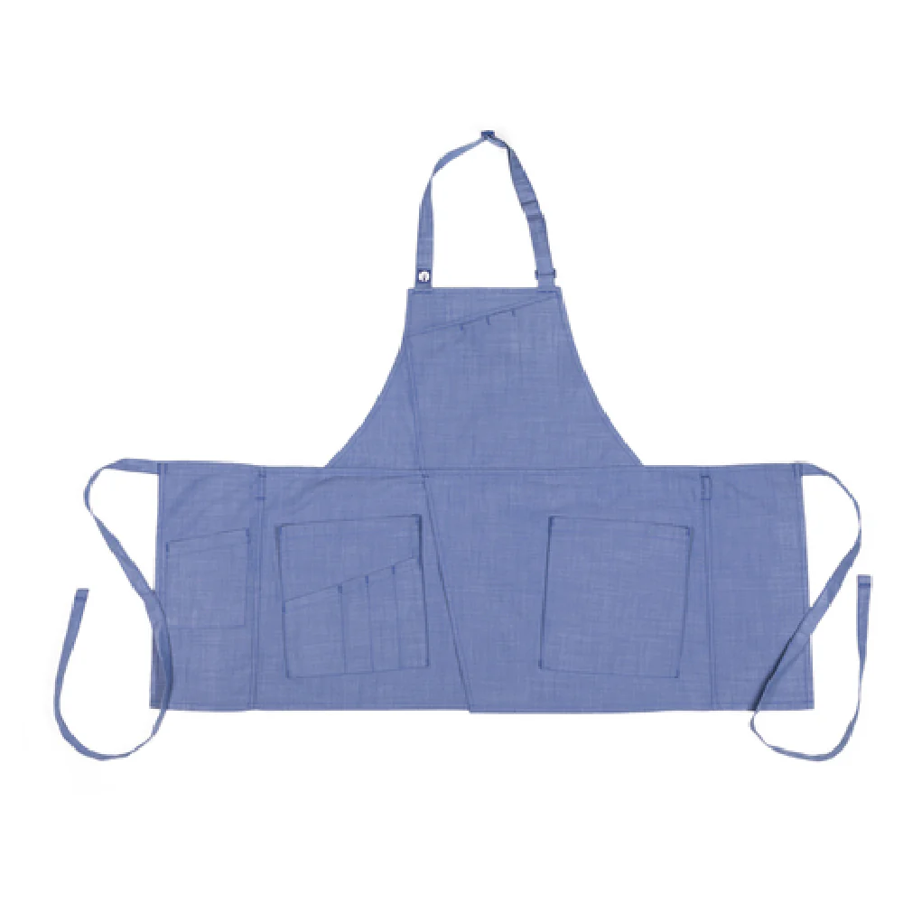 Chef Works ABN02WFRB0 38 Inch Bib Apron Adjustable Neck Strap with Pen Pocket Poly/cotton French Blue