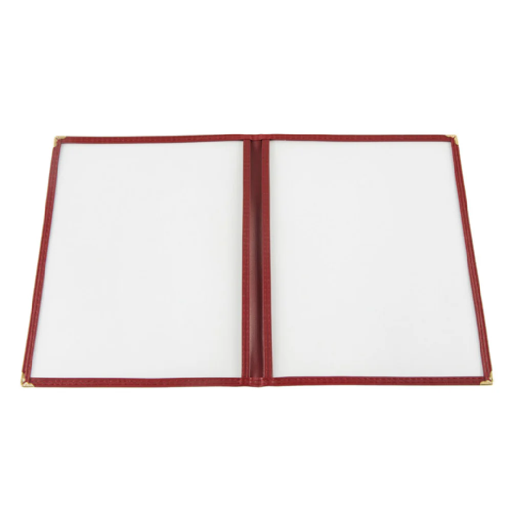 CAC China MCP2-911BY 8-1/2 Inch Menu Cover Vinyl Burgandy Trim With Brass Corners CAC China MCP2-911BY 8-1/2 Inch Menu Cover Vinyl Burgandy Trim With Brass Corners