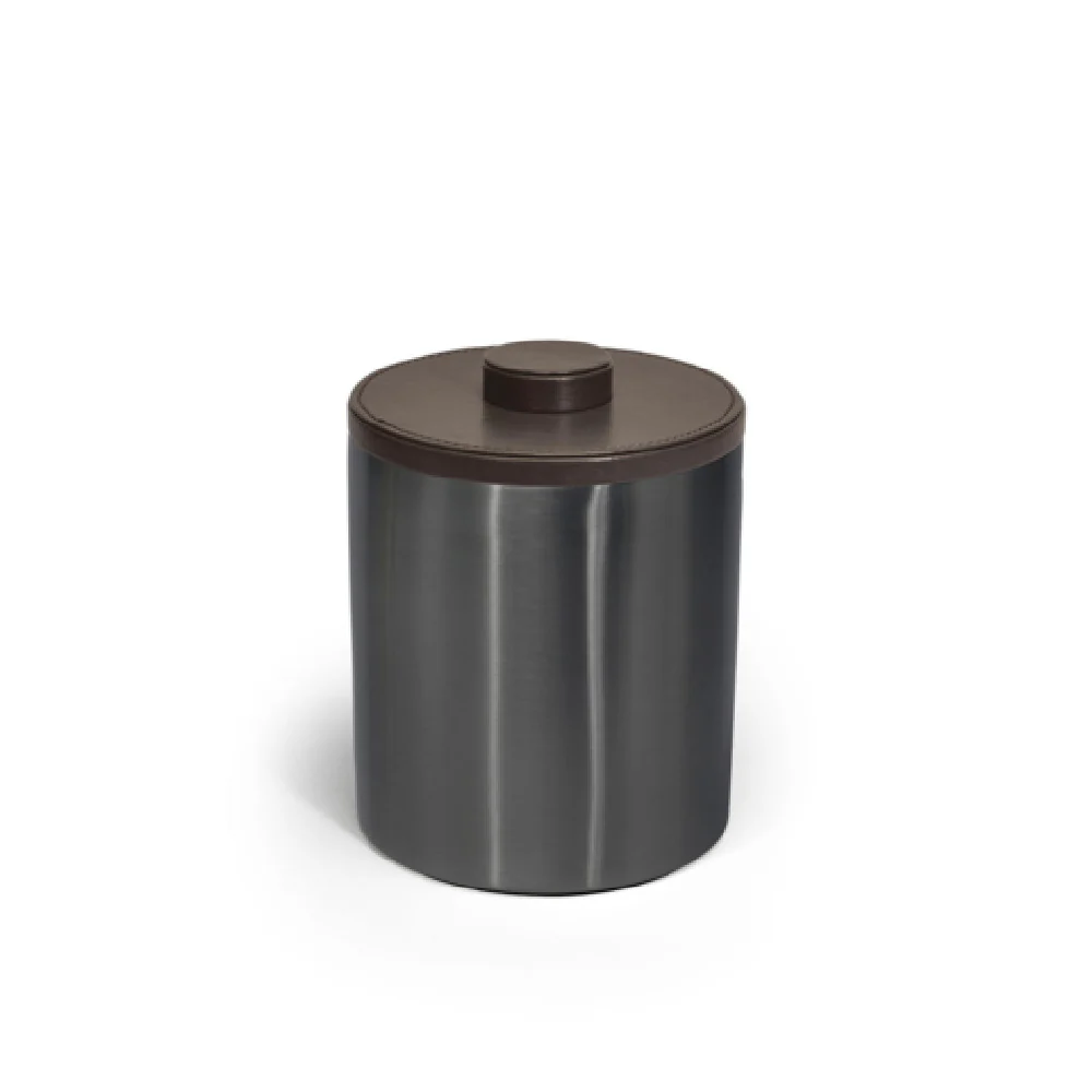 FOH RIB066BKS21 2qt Round Stainless Ice Bucket Matte Black With London Brown Lid FOH RIB066BKS21 2qt Round Stainless Ice Bucket Matte Black With London Brown Lid
