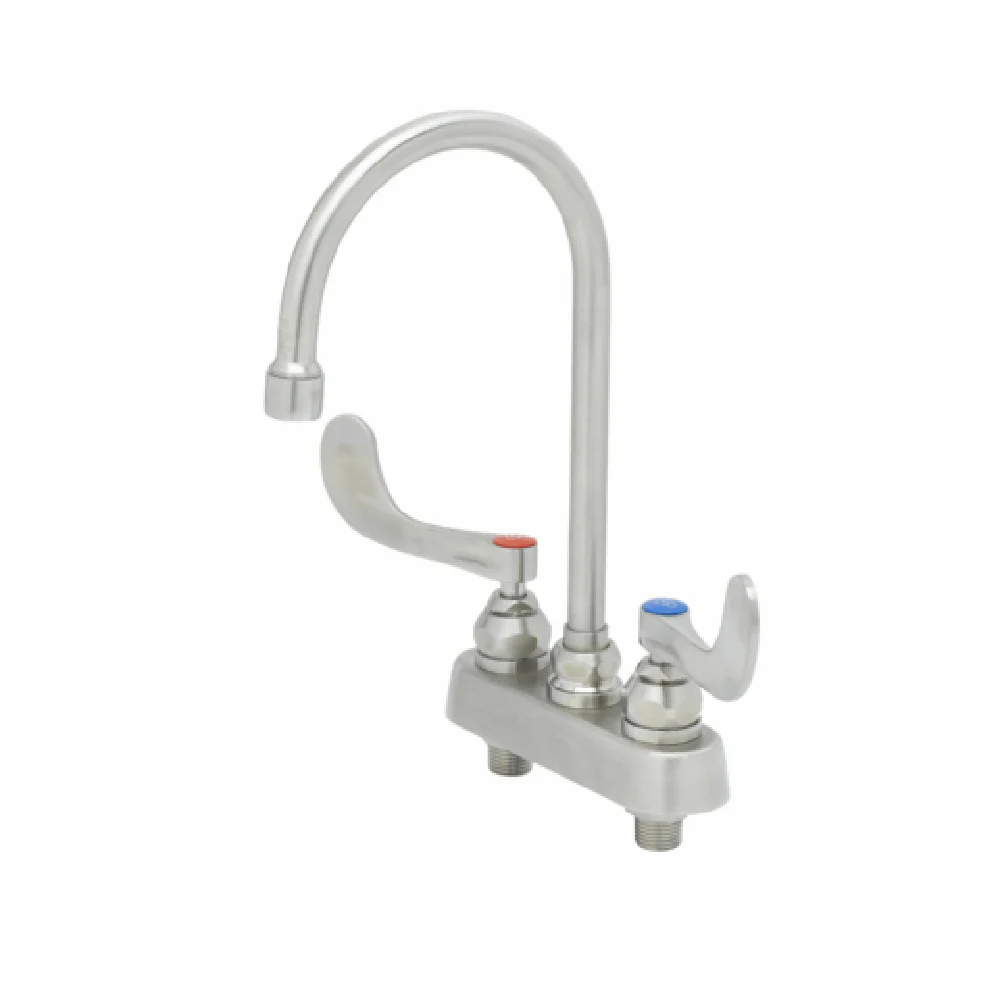 T&S Brass S-1141-04 4 Inch Workboard Faucet with Gooseneck Stainless Steel Handles