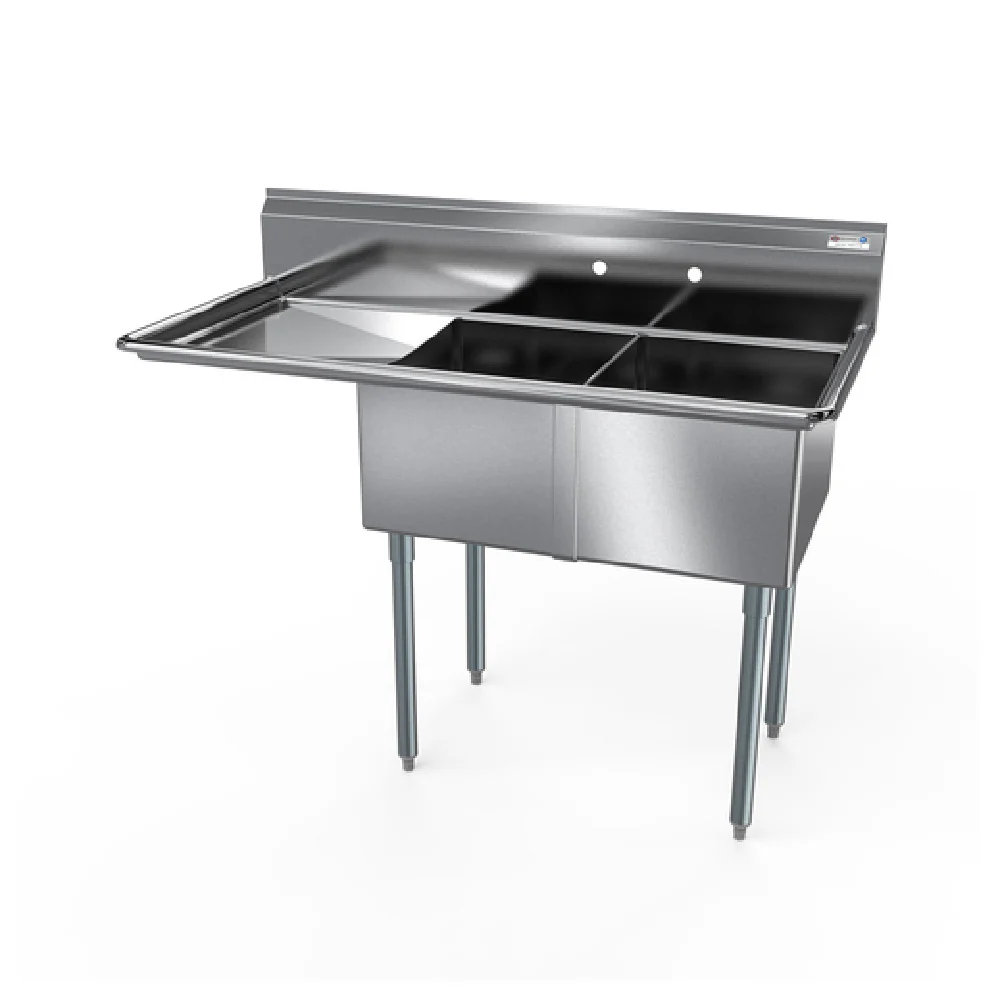 NBR Equipment 2SG-242414L24 74-1/2 Inch Economy Sink Two Compartment Stainless Steel with Left Drainboard NBR Equipment 2SG-242414L24 74-1/2 Inch Economy Sink Two Compartment Stainless Steel with Left Drainboard