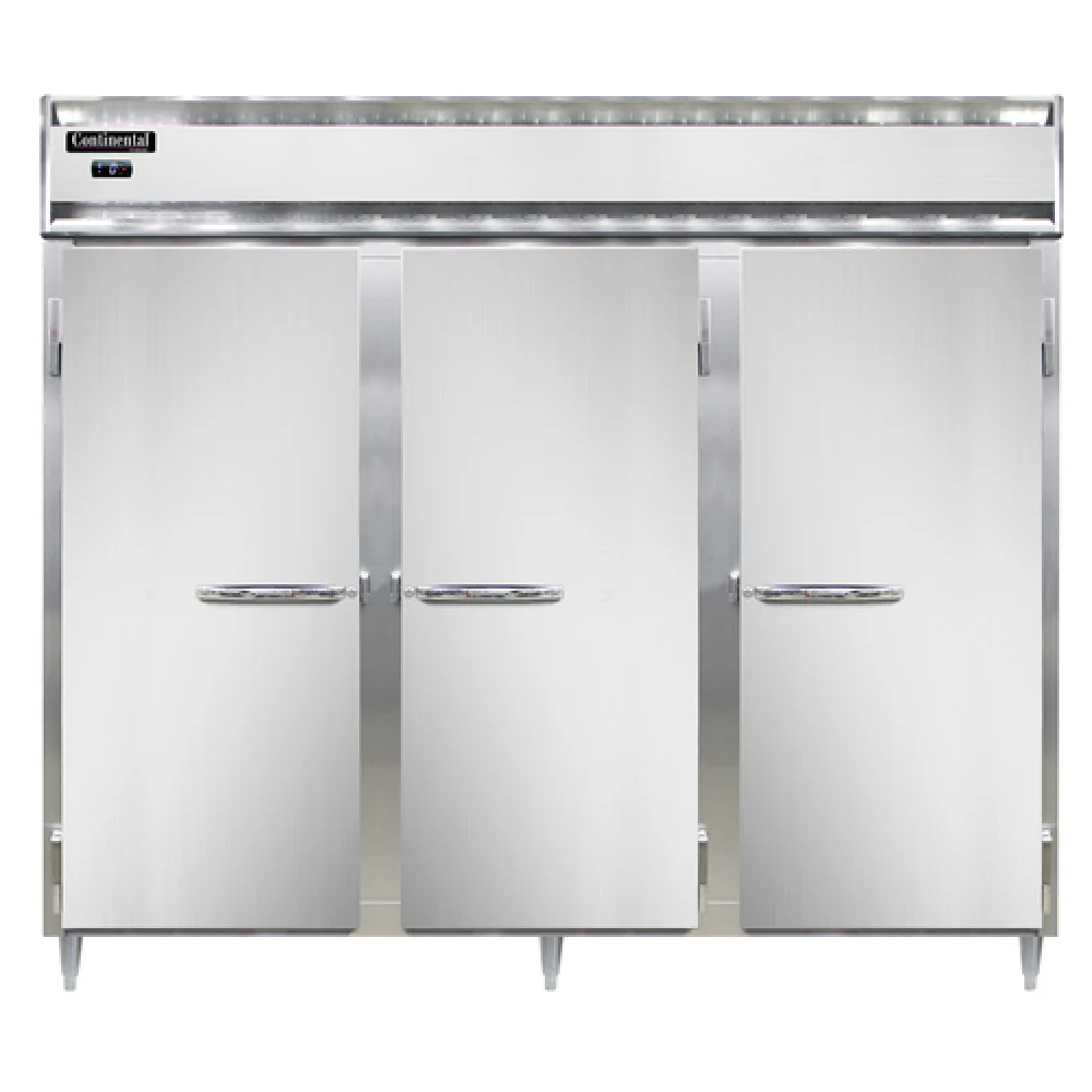 Continental Refrigerator DL3FE-SS 85 Inch Refrigeration Freezer Reach-In Three Section Stainless Steel with Designer Line Continental Refrigerator DL3FE-SS 85 Inch Refrigeration Freezer Reach-In Three Section Stainless Steel with Designer Line
