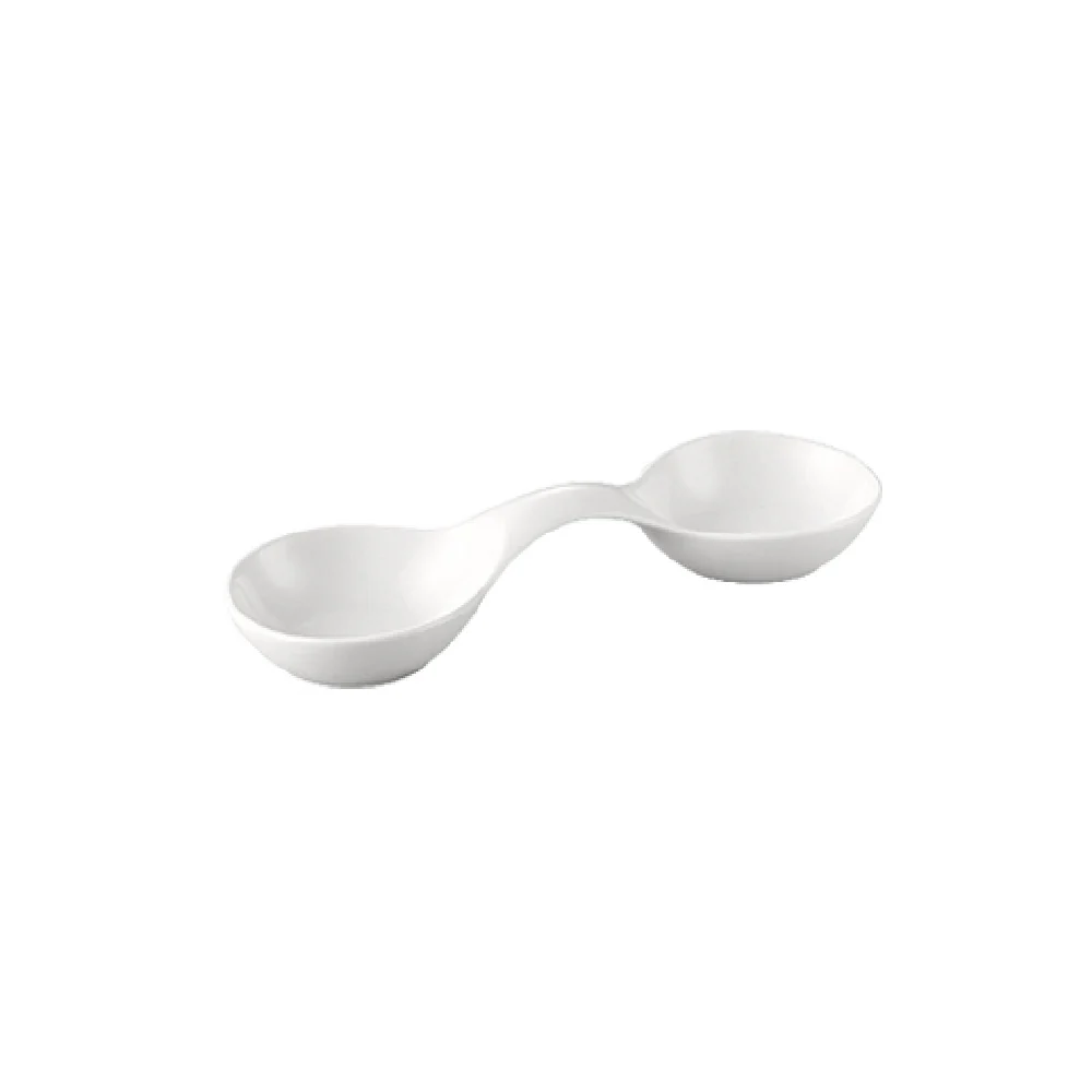 CAC China CN-W2 3 Oz Porcelain Spoon Shape Dish 11-1/4 Inch with 2 Compartments