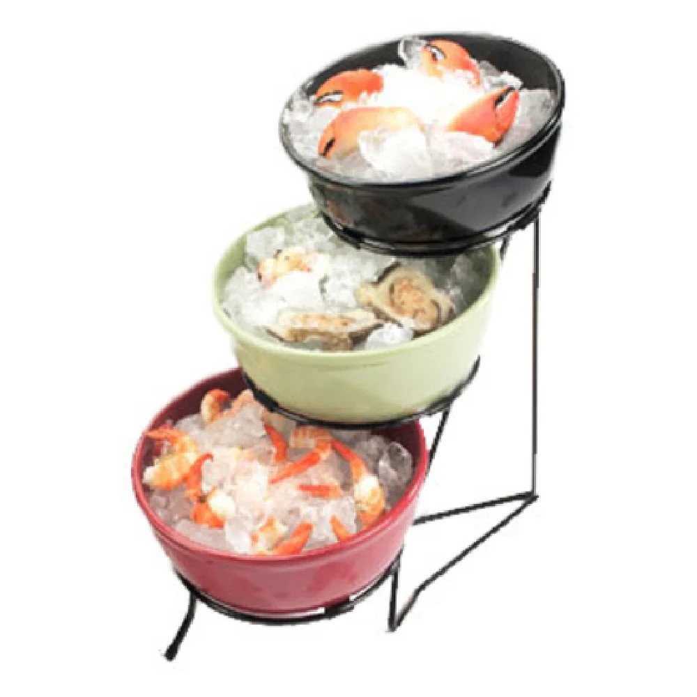 Cal Mil C1222-8 8 Inch Wide 3 Tier Bowl Rack Black Metal with BPA Free Bowls