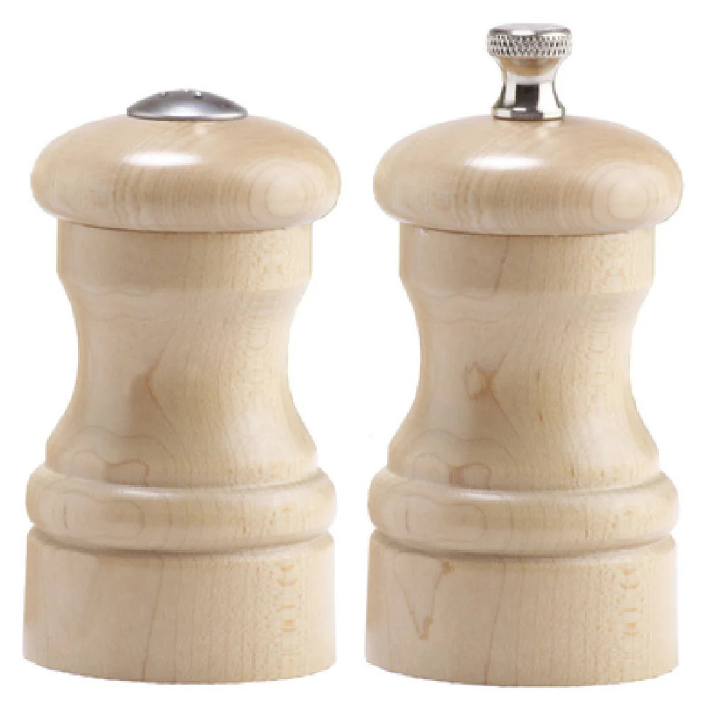 Chef Specialties 4300 4 Inch Salt Pepper Shaker Mill Set Stainless Steel Wood Finish