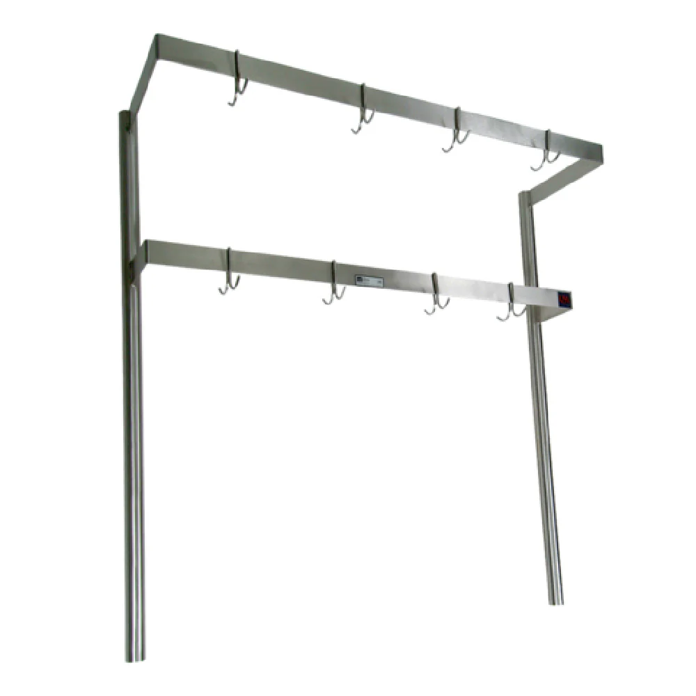 John Boos PRD5 115 Inch Pot Rack Table Mount Double Bar Stainless Steel with Hooks