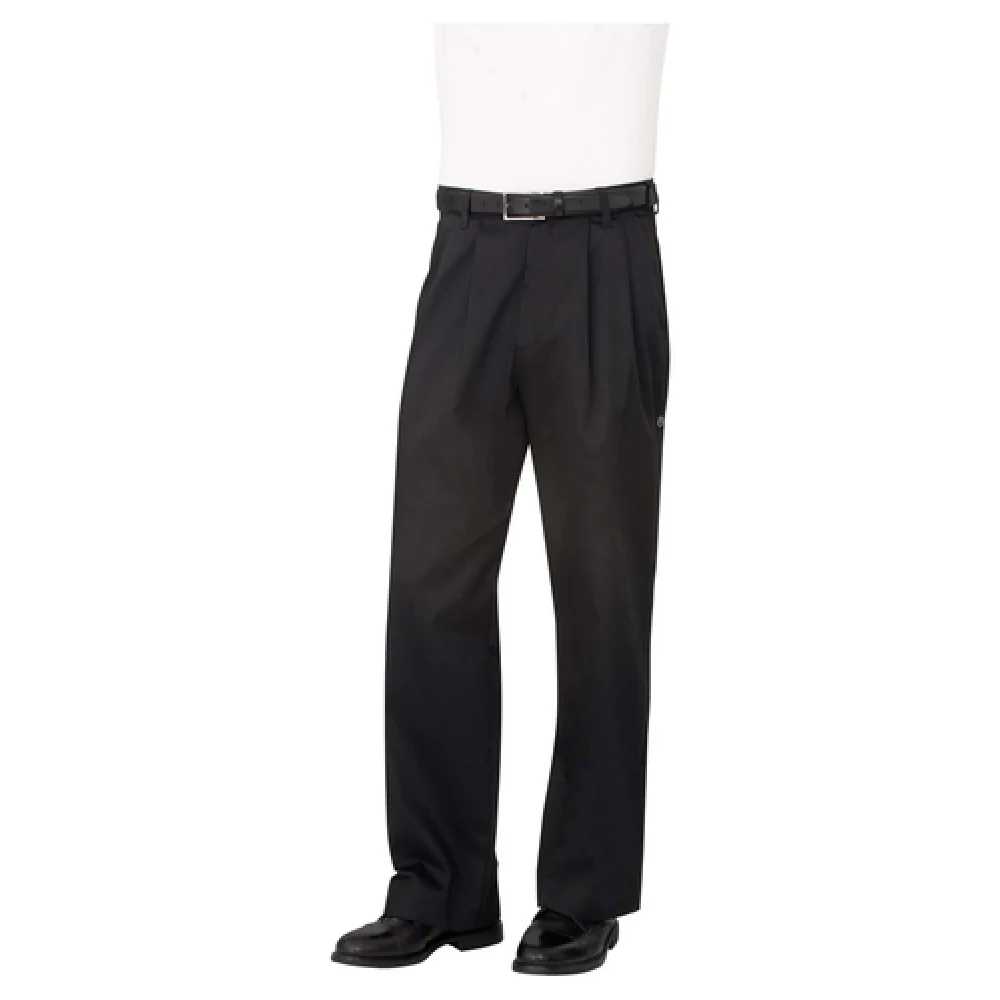 Chef Works CEBP00050 Size 50 Classic Chef Pants Pleated Front Black Poly Cotton